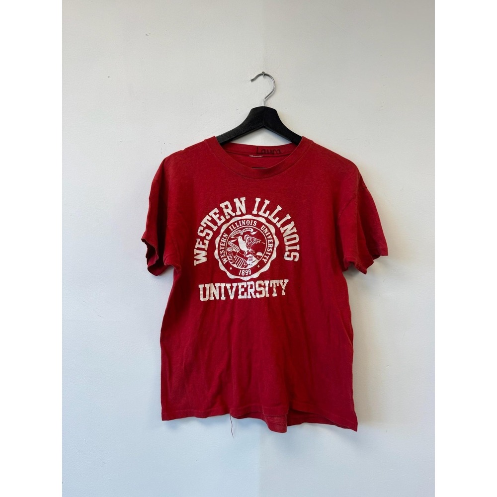 Vintage Western‎ Illinois University Shirt Medium Red College Tee Distressed 80s